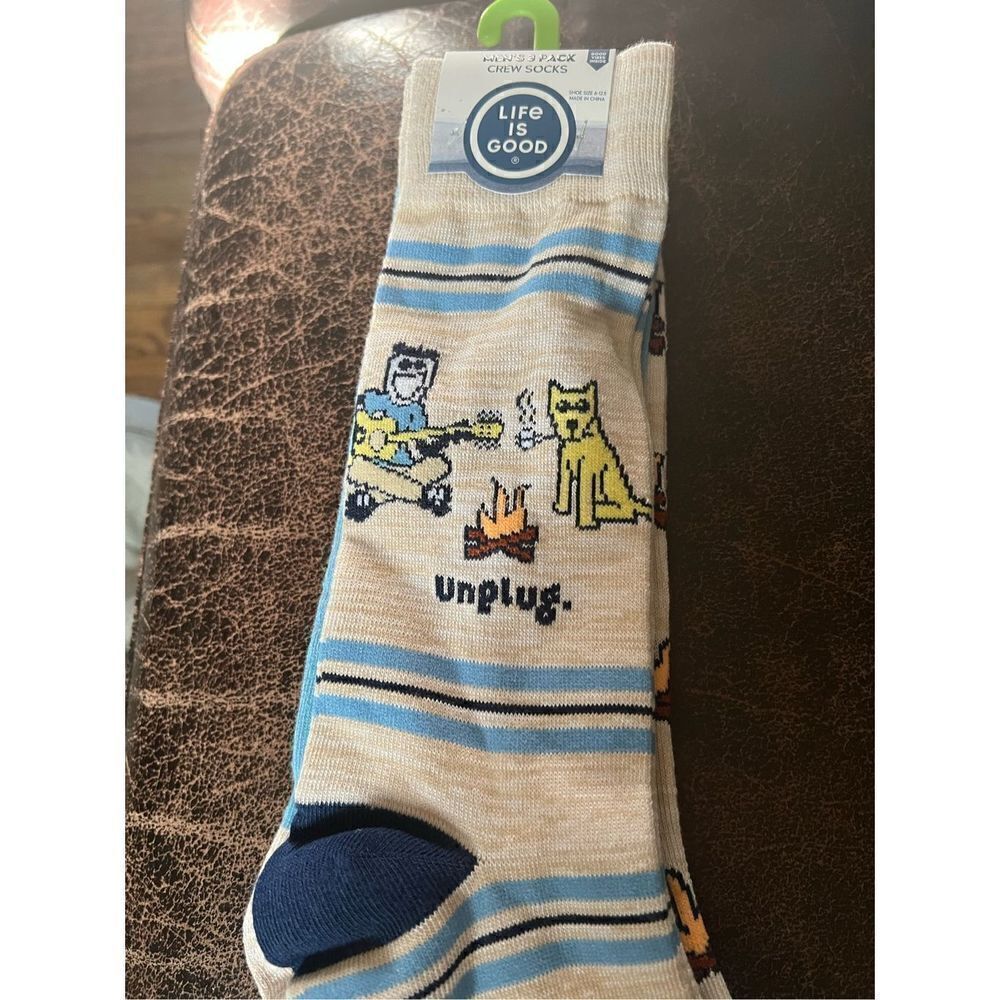 Life Is Good Crew Socks 3 Pk Camping Theme
